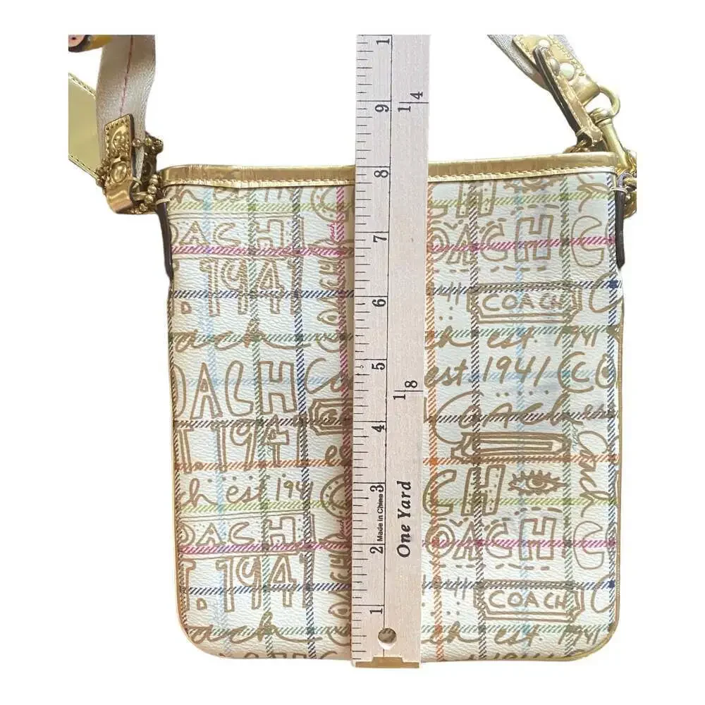 COACH Script Signature Graffiti Small Crossbody Bag Khaki Metallic Canvas Y2K